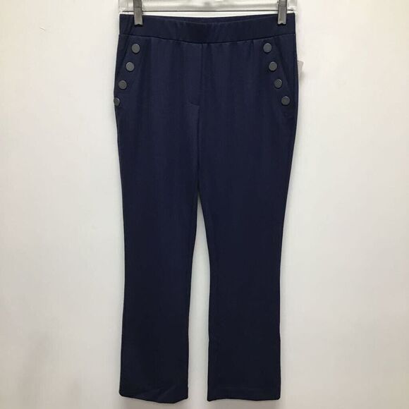Nic+Zoe Womens Straight Leg Pants Blue Mid‎ Rise Elastic Waist Pockets S New - Picture 1 of 9